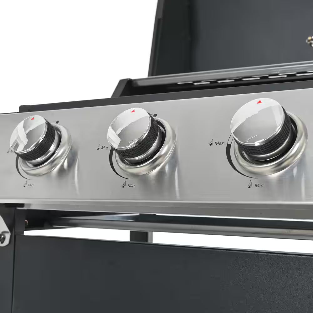 3 Burners Portable Propane Grill Barbecue Grill Stainless Steel Gas Grill in Black