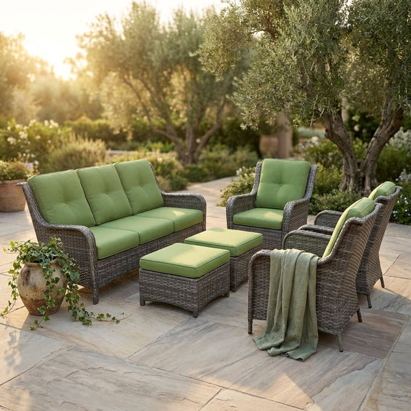 Patio Furniture Set 6-Piece Outdoor Patio Conversation Set with Green Cushions Lawn Furniture
