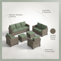 Patio Furniture Set 6-Piece Outdoor Patio Conversation Set with Green Cushions Lawn Furniture
