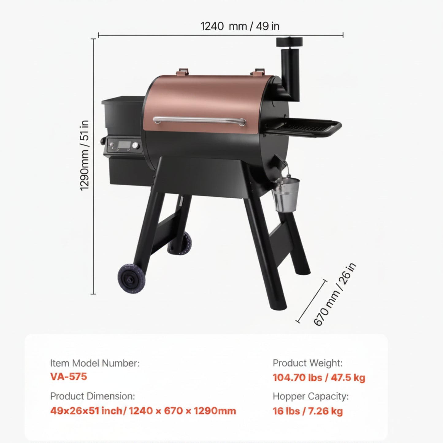 575 Sq. In. Pellet Grill Smoker, 8-In-1 Electric BBQ W/ LCD Screen, Temp Probe, 500°F Max for Outdoor Use Black